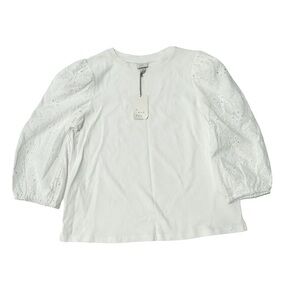 A New Day Blouse Womens Sz M Top 3/4 Sleeve Eyelet White 100% cotton NWT